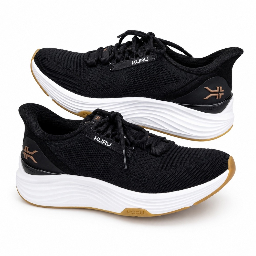 Kuru Women's Black Knit Athletic Sneakers with White Midsole
